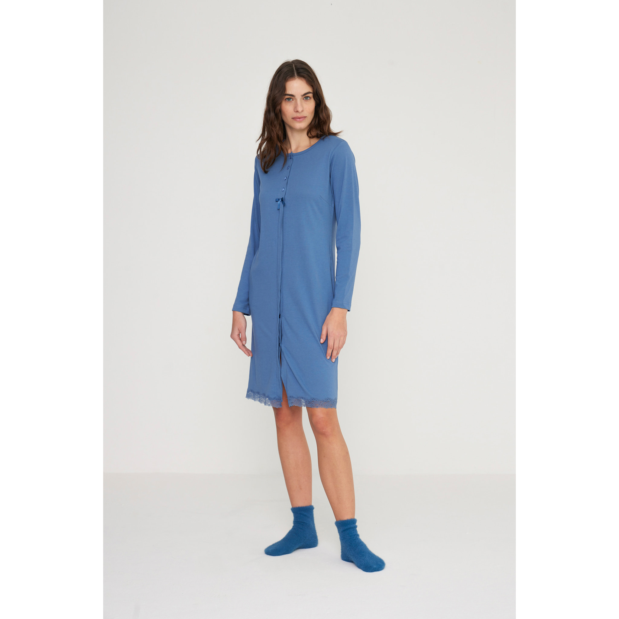 Camicia da notte donna lily in jersey invernale aperta davanti Noidinotte