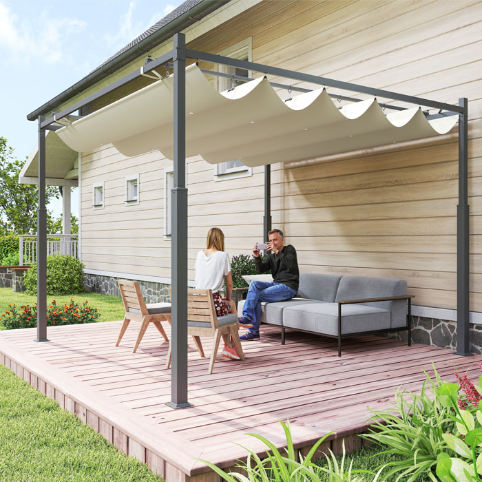 Pérgola de Jardín 3x3 m con Techo Retráctil y Accesorio Magnético, Cenador de Jardín con Protección UV30+, Columnas Metálicas y Ganchos, Pabellón para Patio, Terraza, Exterior, Blanco Crema