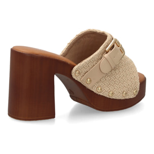 Sandalia mujer tacón madera ancho con hebilla