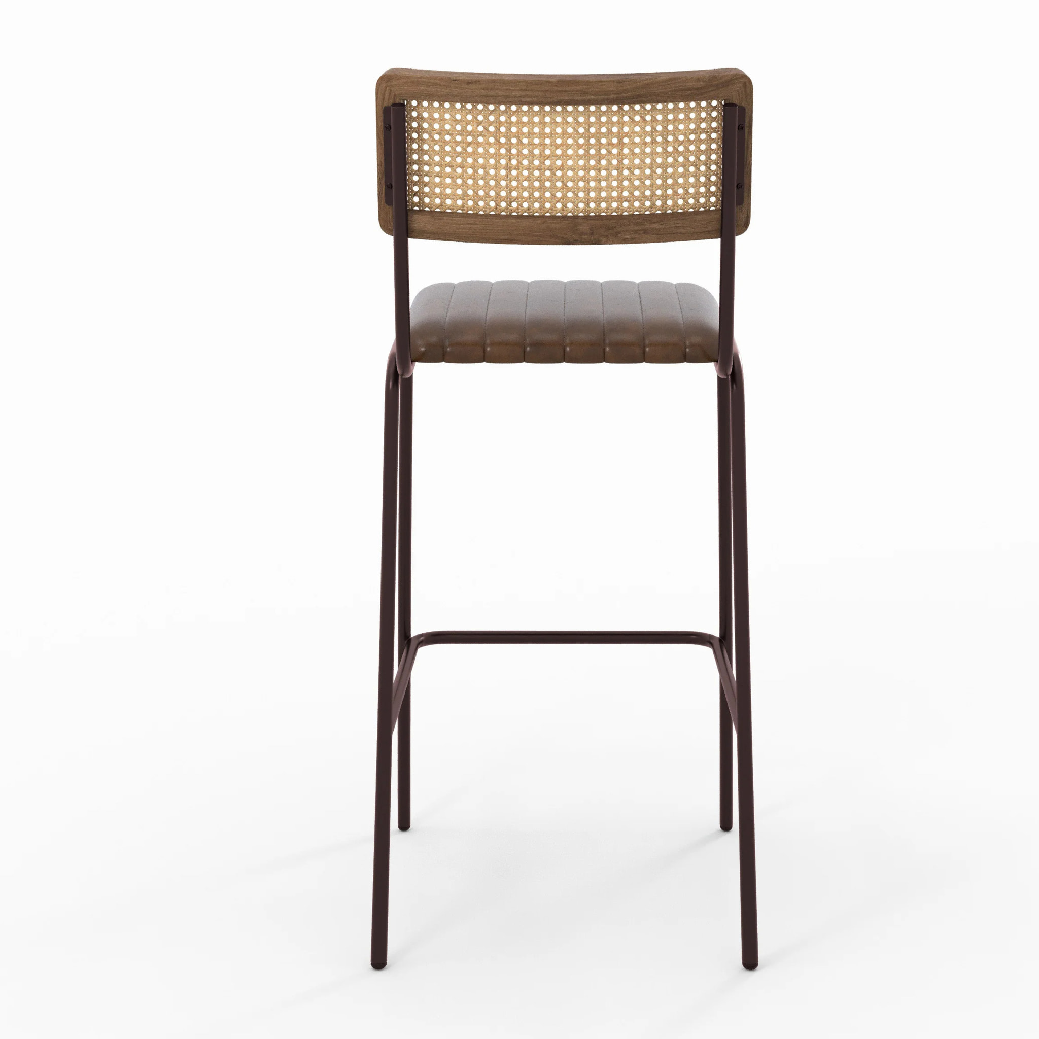 Lot de 2 chaises de bar 76 cm en cannage et cuir marron - Arsène