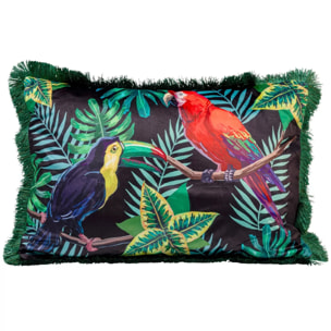 Coussin à franges Jungle oiseaux Kare Design