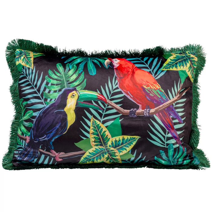 Coussin à franges Jungle oiseaux Kare Design