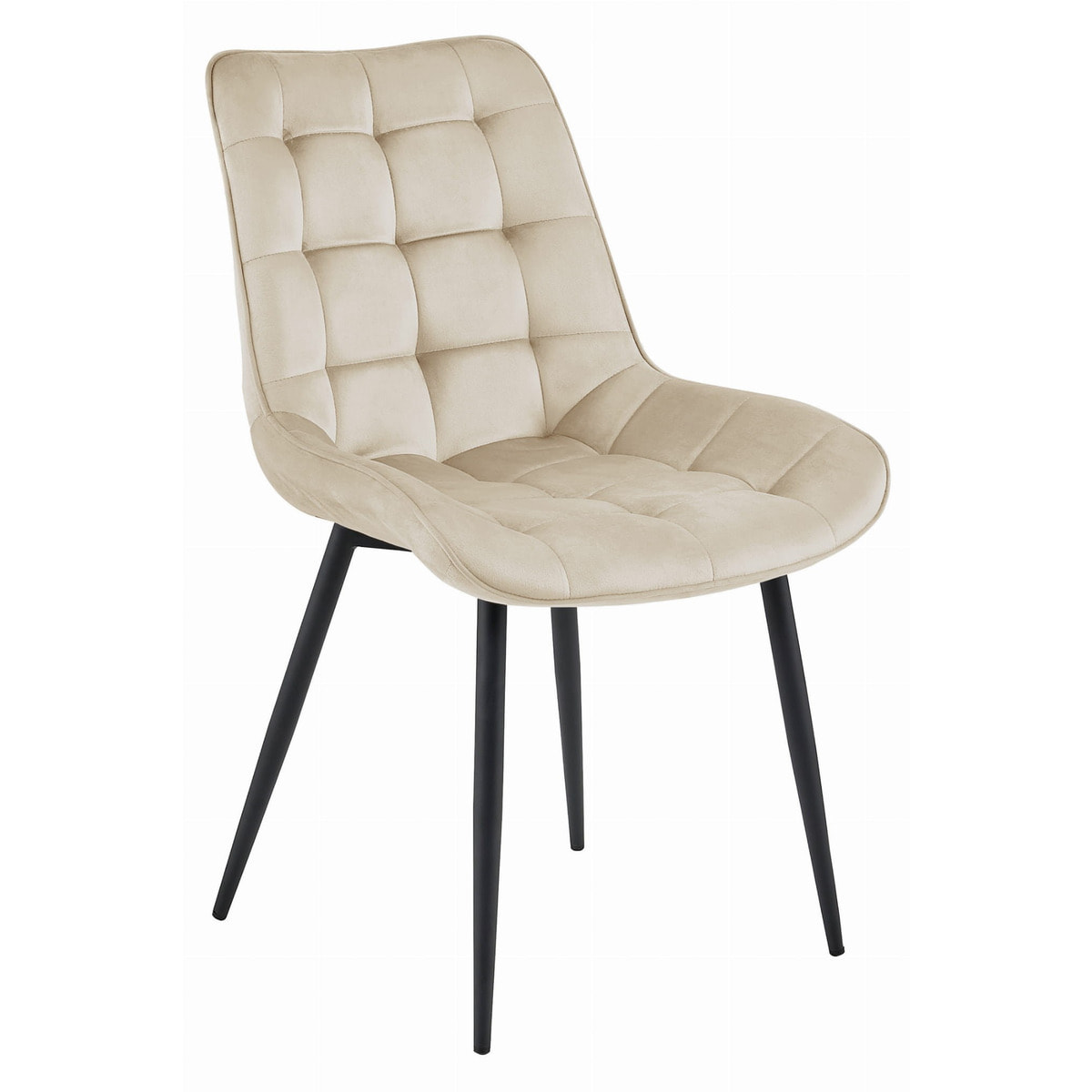Set di 4 Sedie Bera in Velluto Beige con Gambe Nere
