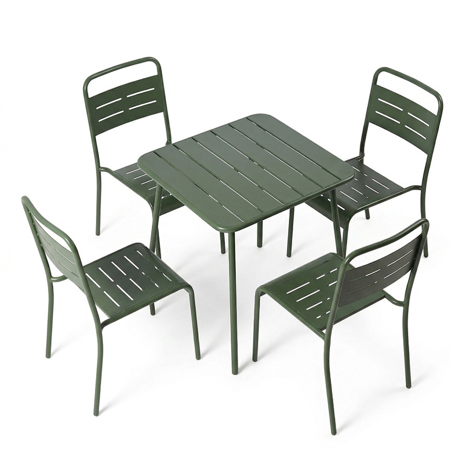 Ensemble table de jardin carrée 70cm et 4 chaises vert EVORA