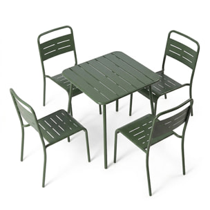 Ensemble table de jardin carrée 70cm et 4 chaises vert EVORA