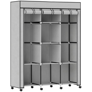 Armoire penderie multi-rangement - 8 étagères, 2 barres - acier noir non tissé gris