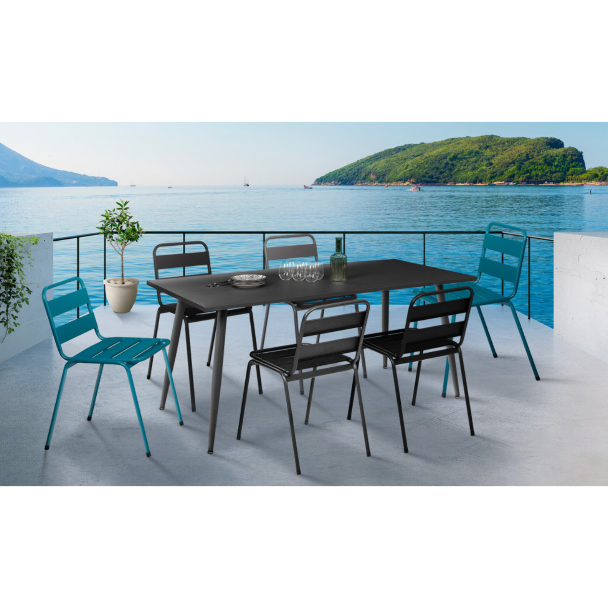 Chaises de jardin acier - Mix color - gris, noir, bleu