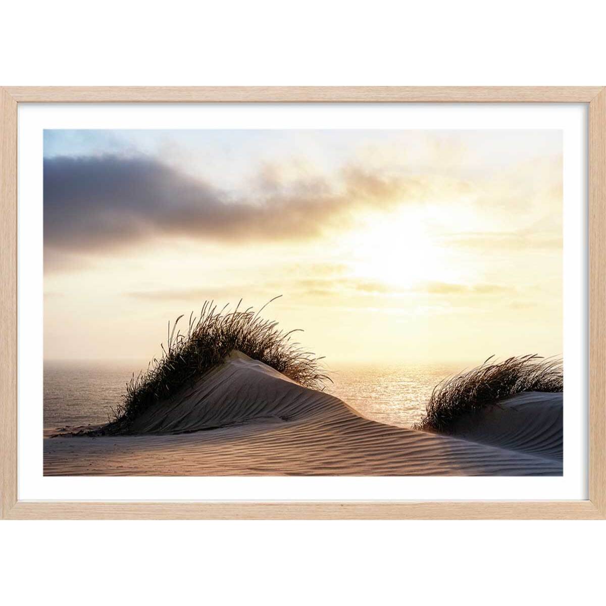 Poster dune au vent Affiche + cadre en bois - Chêne