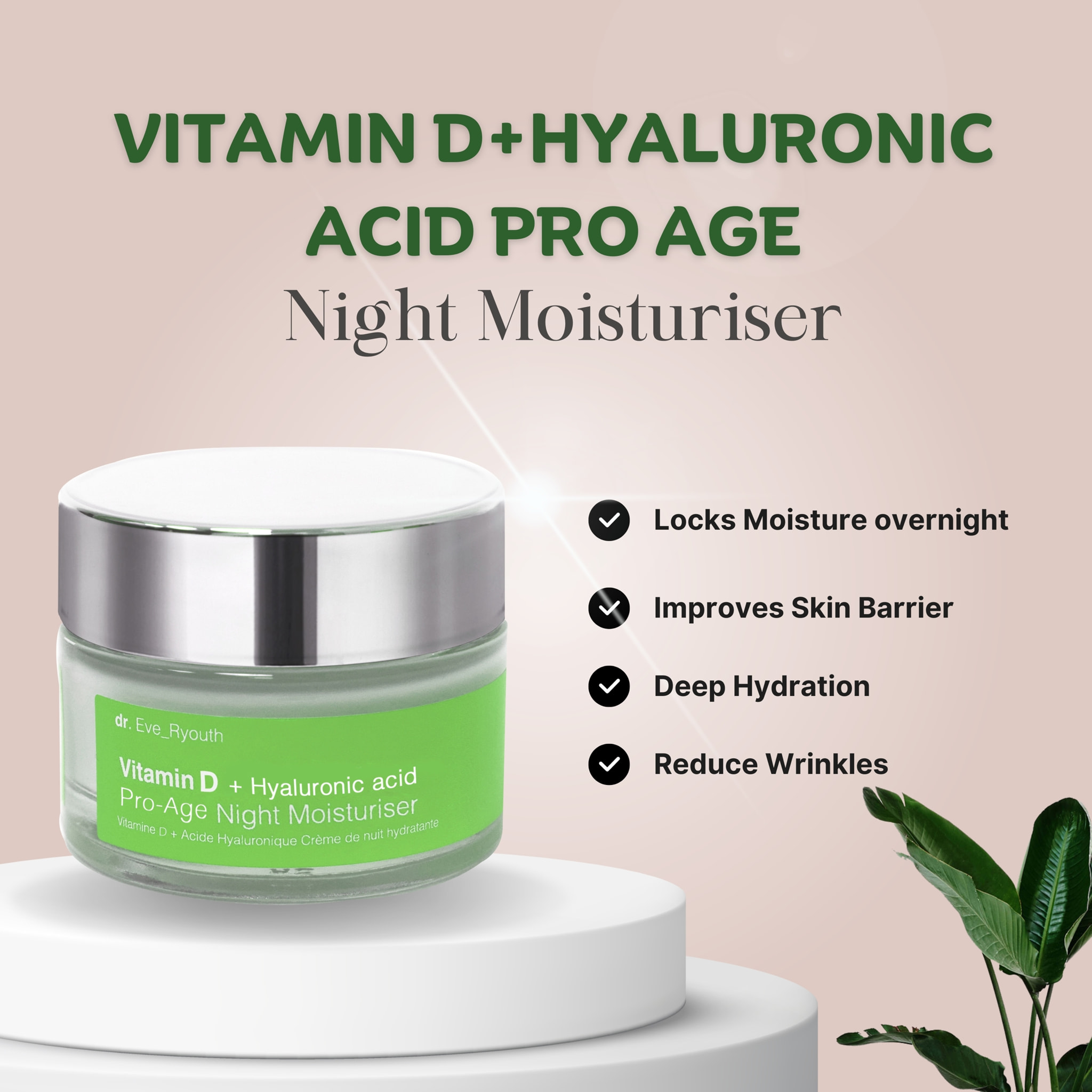 Vitamina D + Ácido Hialurónico Crema Hidratante de Noche Pro-Age 50ml