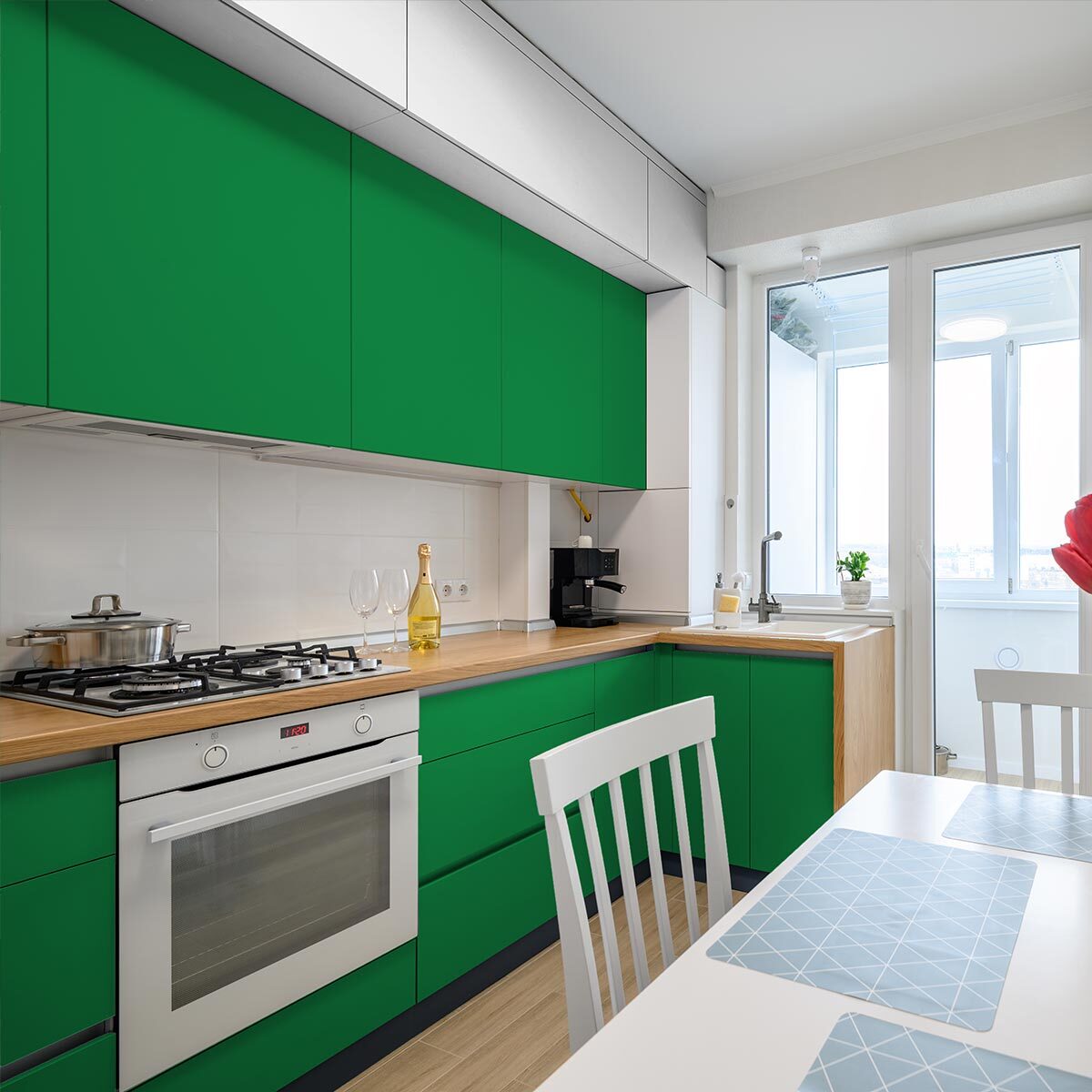 Rouleau adhésif décoratif Vinyle au Mètre - Vert cactus - Sticker Lavable Imperméable Mur Cuisine Meubles