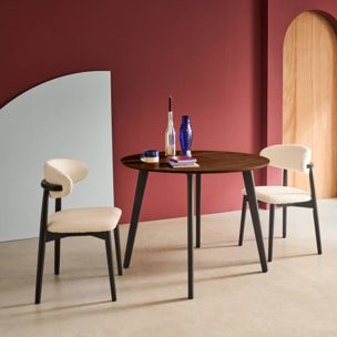 Table à manger ronde effet noyer pieds métal noir 4 places