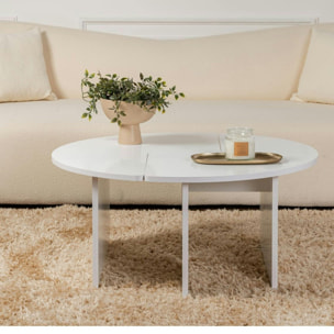 Table basse ronde blanche effet laque - design puzzle MARFA