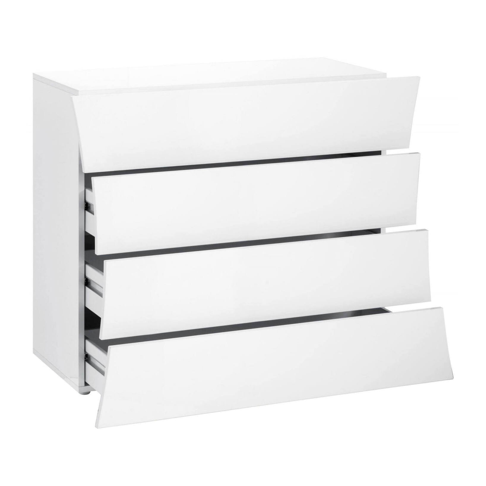 Comò moderno, Made in Italy, Mobiletto per Soggiorno e Camera, Credenza 4 cassetti, cm 98x40h82, colore Bianco lucido