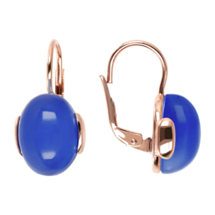 Orecchini Pendenti con Pietra Naturale Ovale Calcedonio Blu