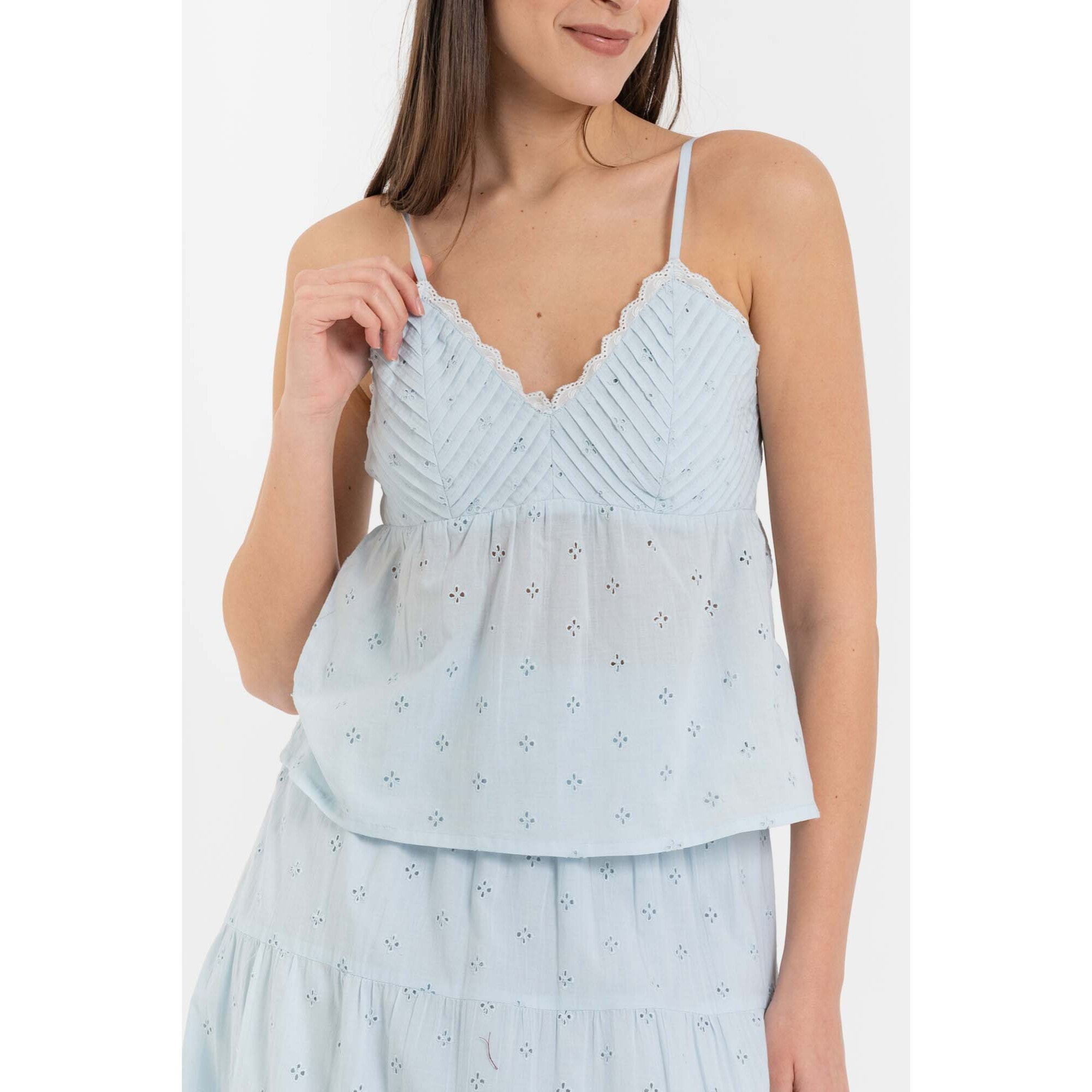 Kocca - Top donna in cotone con spalline sottili e sangallo Donna