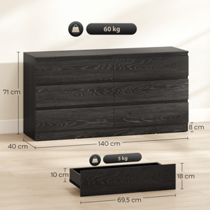 Cómoda 6 Cajones, Cómoda Dormitorio, Cajonera para Salón, Oficina, Estilo Moderno, 140x40x71 cm, Negro Veteado