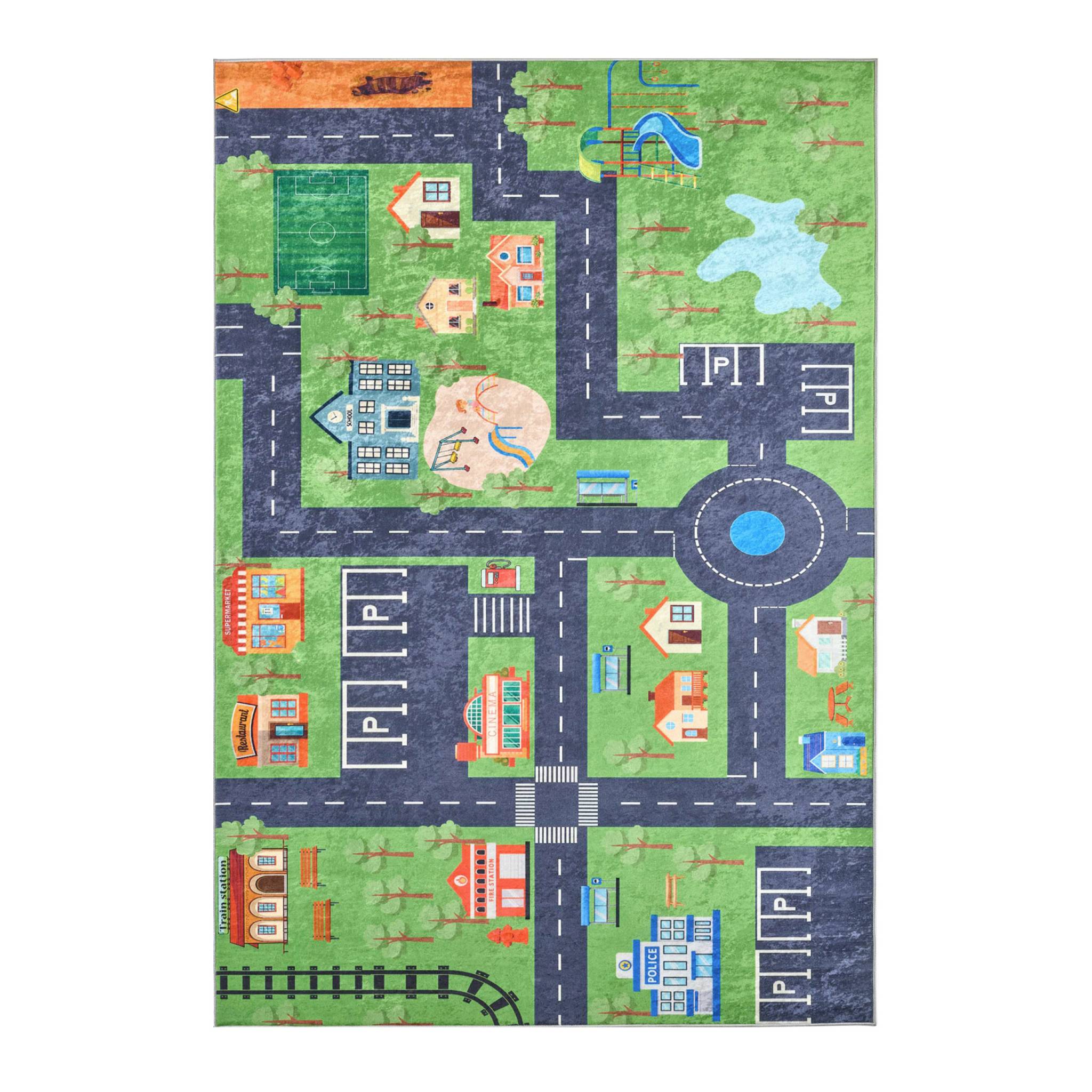 Tapis intérieur enfant blanc imprimé mini ville 120 x 160 cm - Viny