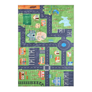 Tapis intérieur enfant blanc imprimé mini ville 120 x 160 cm - Viny