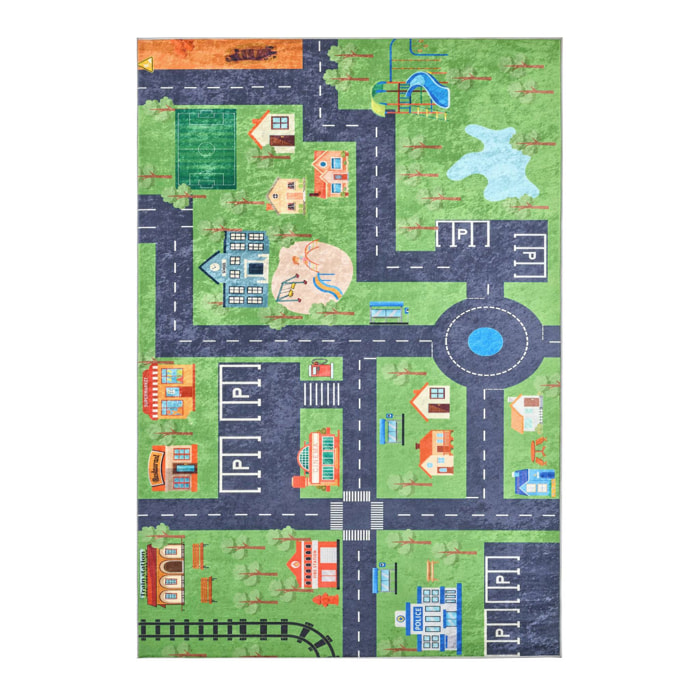 Tapis intérieur enfant blanc imprimé mini ville 120 x 160 cm - Viny