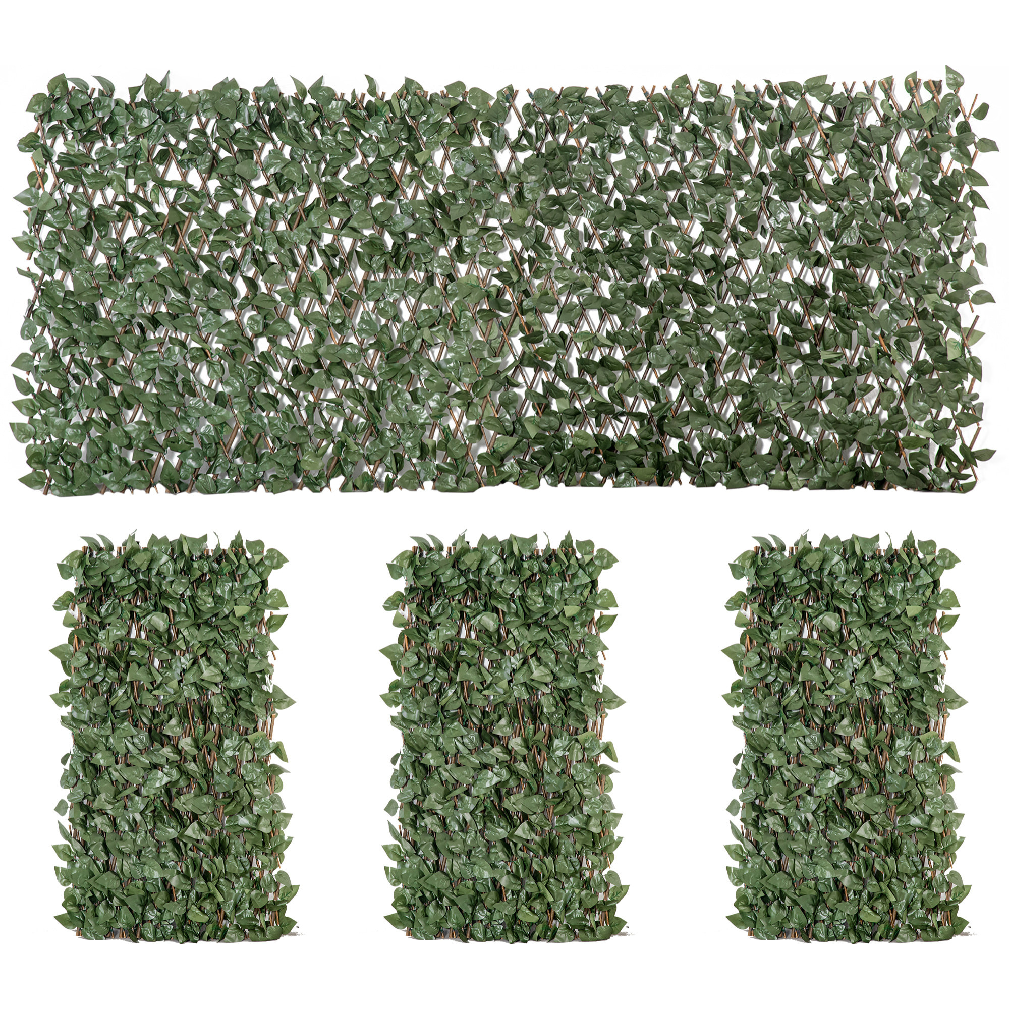Haie artificielle 4 pièces feuilles de lierre polyester osier vert