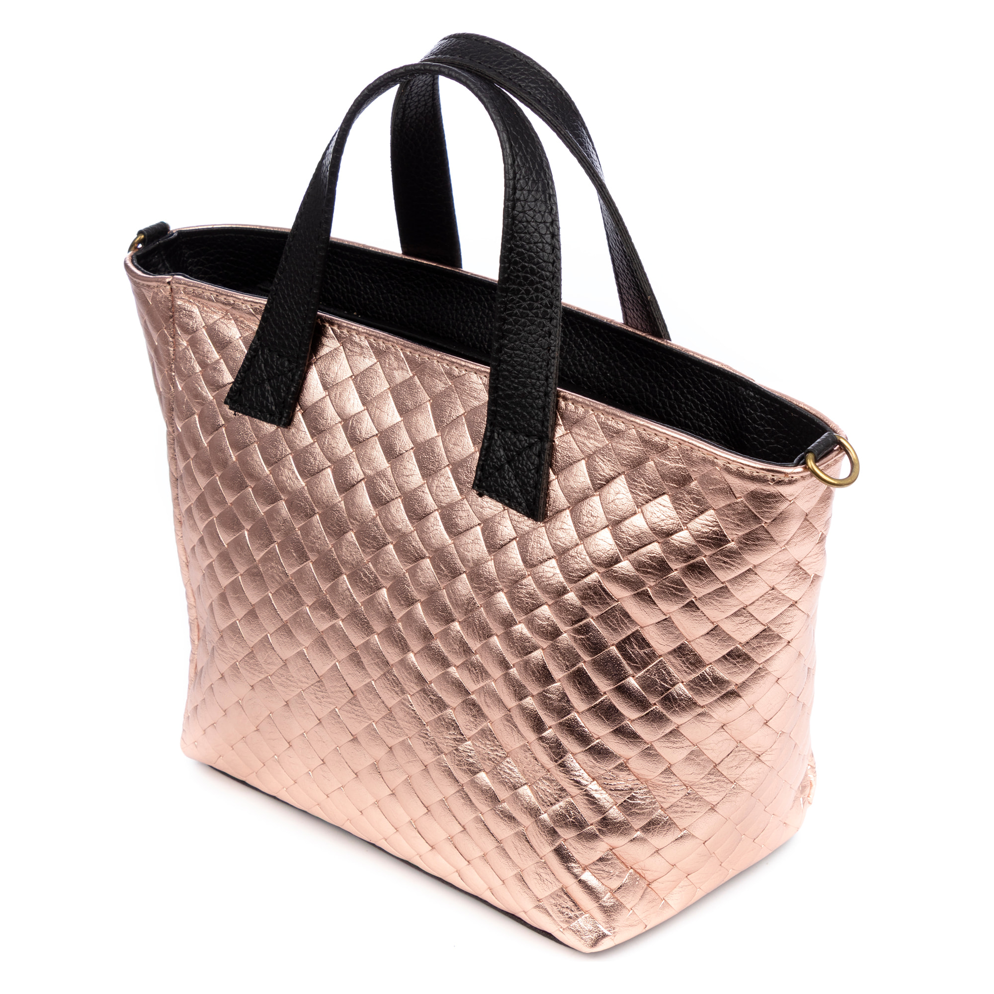 Cassandra bolso tote mujer. Piel auténtica Gamuza con grabado entrelazado y lacada brillante.