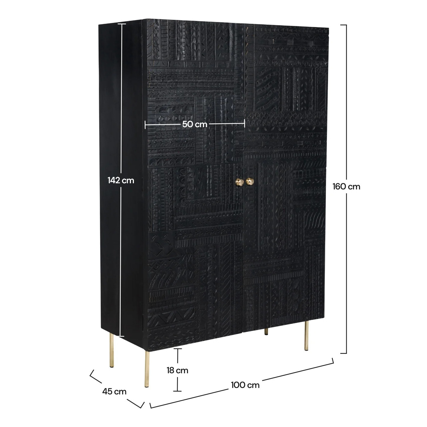 Armoire gravée en bois noir et métal doré - Chimane