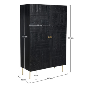 Armoire gravée en bois noir et métal doré - Chimane