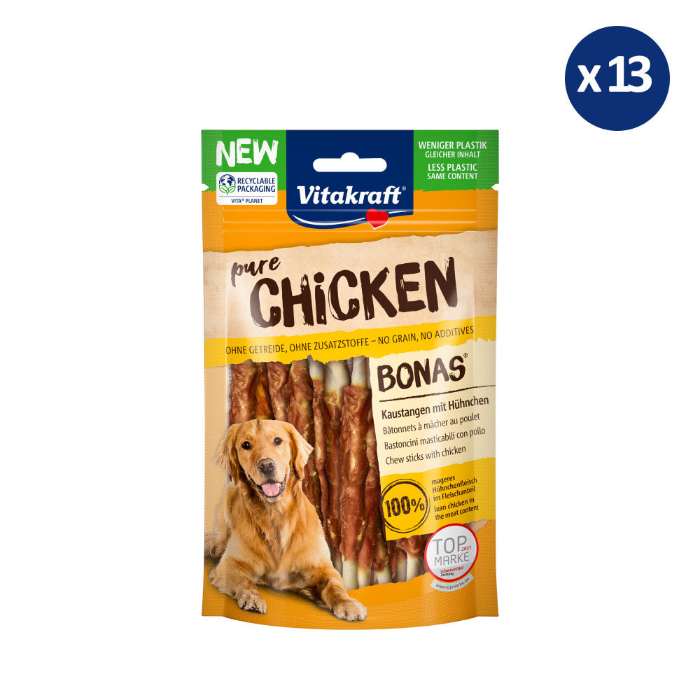 13 Sachets de Friandises pour Chien au Poulet 80g - Bonas Os Calcium - Vitakraft