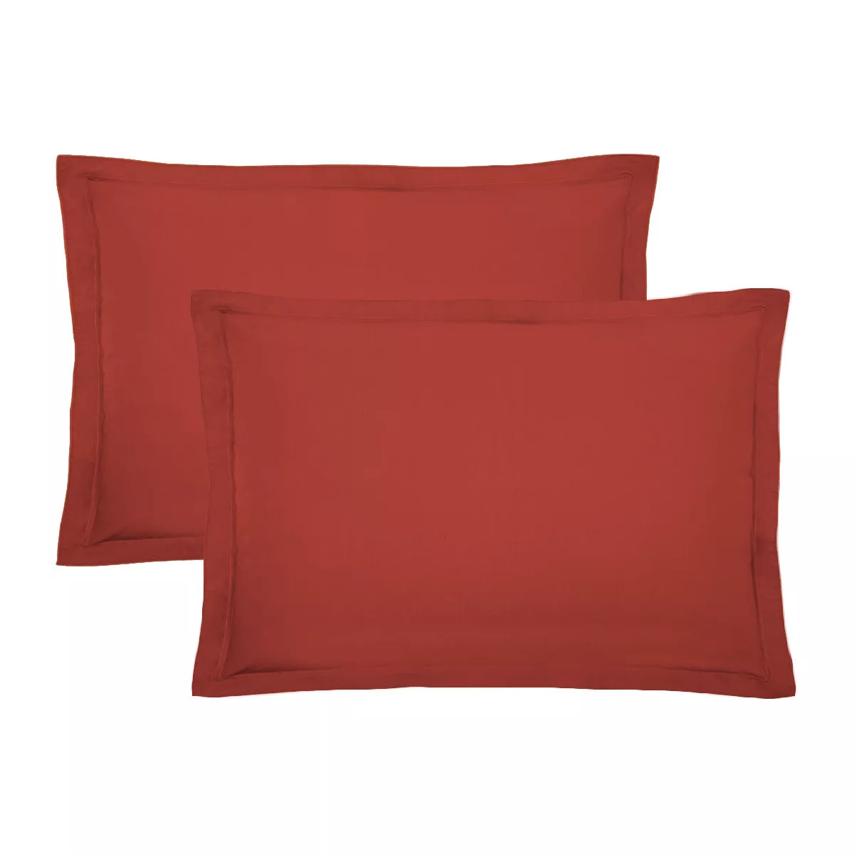 Lot de 2 taies percale de coton uni orange Olana rouille