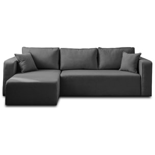 Topaze - canapé d'angle réversible - 4 places - convertible avec coffre - en tissu - Gris foncé