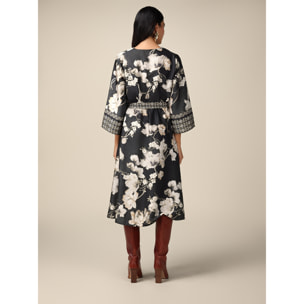 Oltre - Floral satin midi dress - Negro