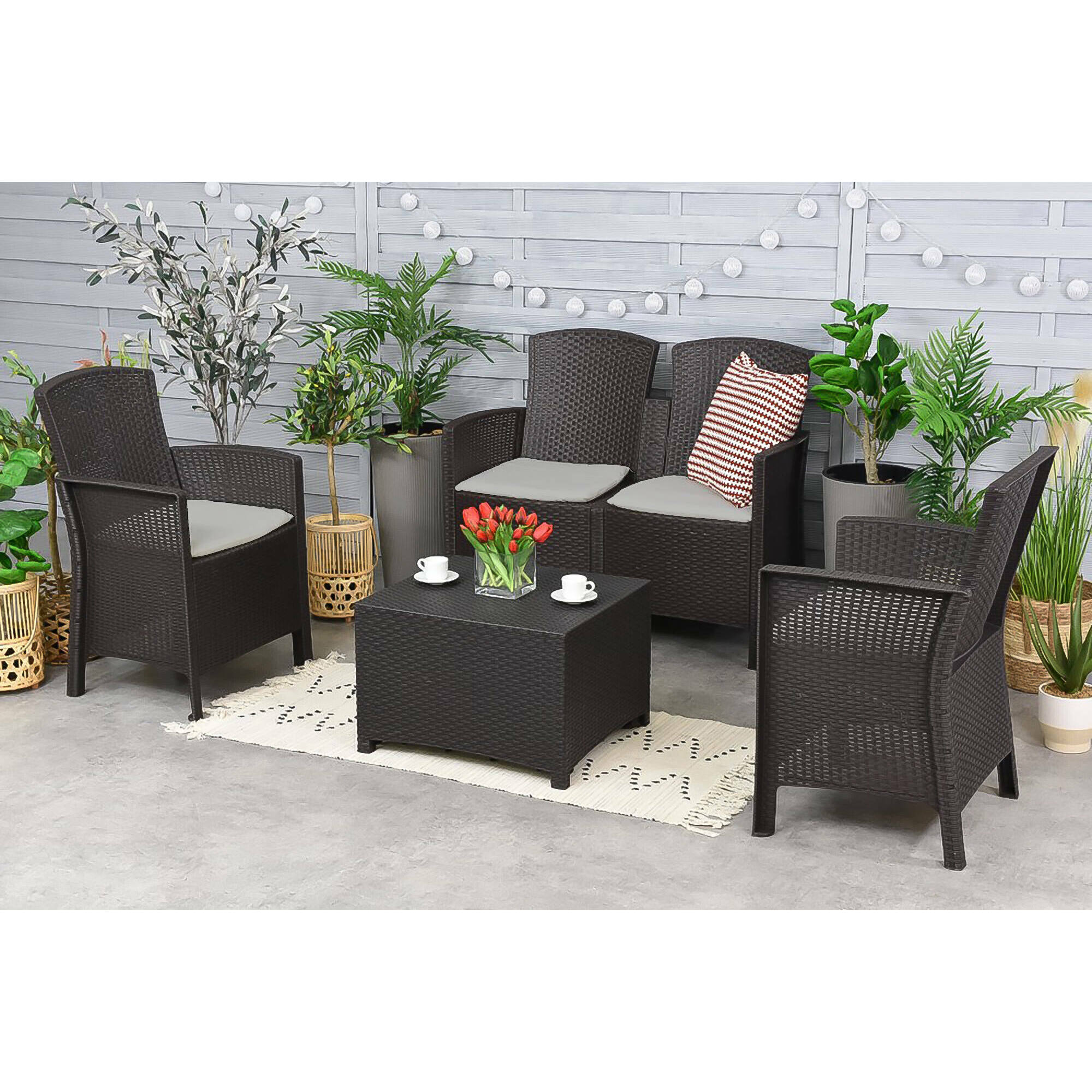 Set salotto da esterno Urano, Set da giardino con cuscini, Salottino indoor e outdoor effetto rattan, 100% Made in Italy, Antracite