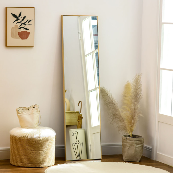 Miroir sur pied rectangulaire dim. 40L x 35l x 147H cm MDF aspect bois de chêne clair