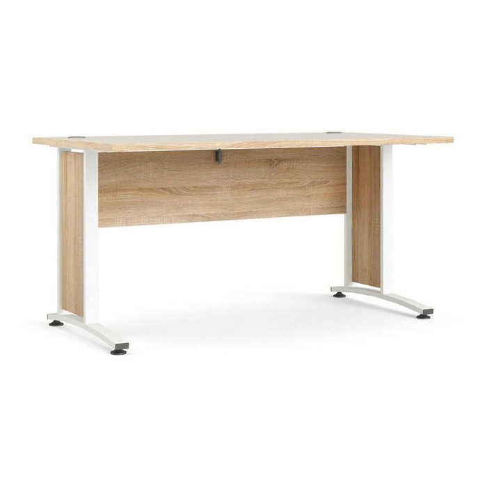 Scrivania Ascorbato, Scrittoio multiuso, Tavolo per ufficio porta PC, Piano di lavoro, 150x80 h75 cm, Quercia e Bianco