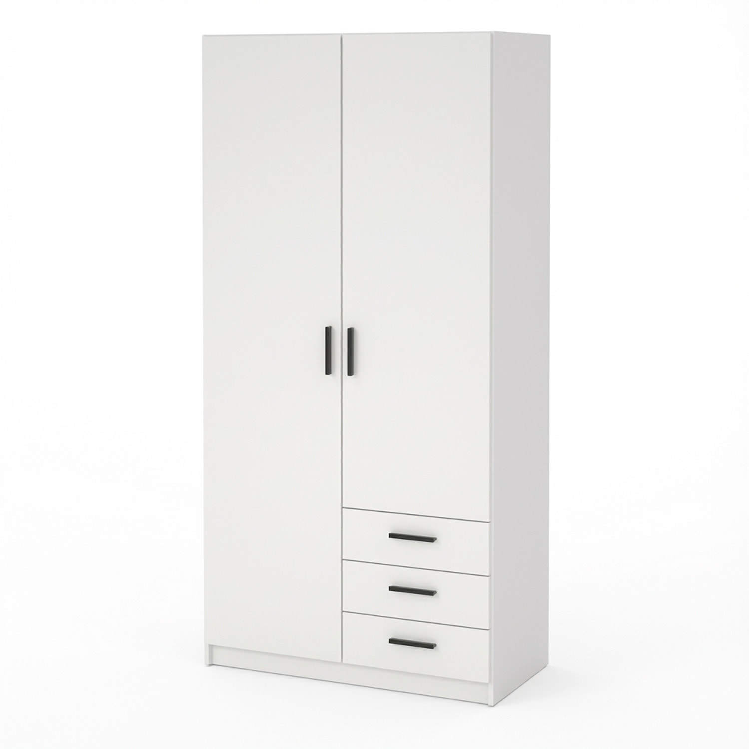 Armadio Con 2 Ante E 3 Cassetti Armadietto Multiuso Con Barra Appendiabiti E 4 Ripiani Di Cui 2 Regolabili Design Moderno 98.5x49.8x200.4 Cm Bianco