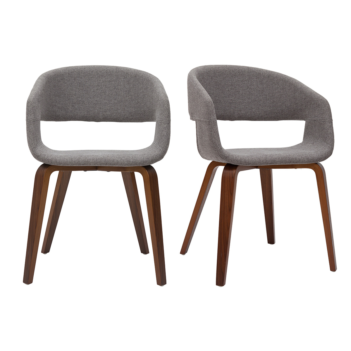 Chaises design en tissu gris et pieds en bois foncé noyer (lot de 2) SLAM