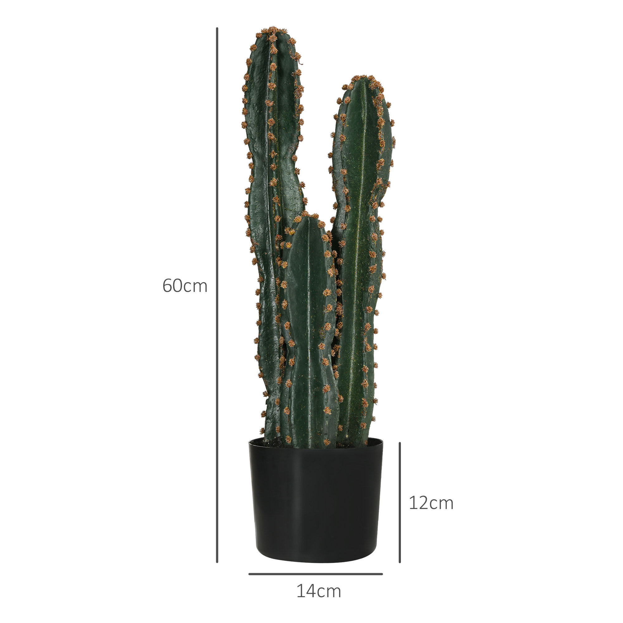 Cactus artificiel grand réalisme 3 pieds dim. Ø 17 x 60H cm pot inclus vert