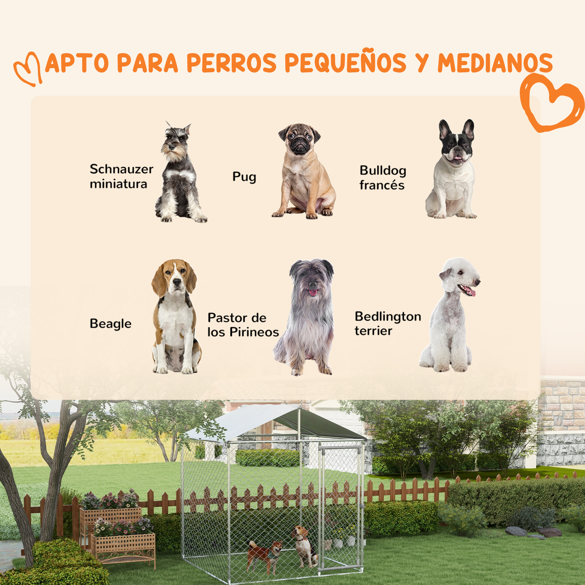 Perrera Jaula de Exterior para Perros Medianos Parque para Perros con Cerradura Marco de Acero Toldo Impermeable y Anti-UV 200x200x237 cm Plata