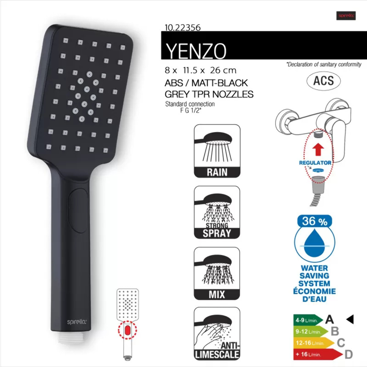 Pommeau de douche en ABS Yenzo noir matt Spirella