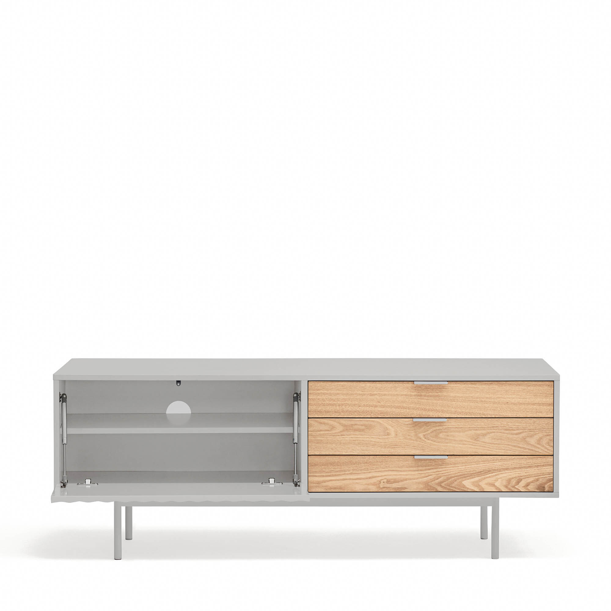 Mueble de televisión Sierra 1 puerta y 3 cajones gris claro y roble
