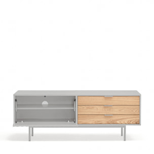 Mueble de televisión Sierra 1 puerta y 3 cajones gris claro y roble