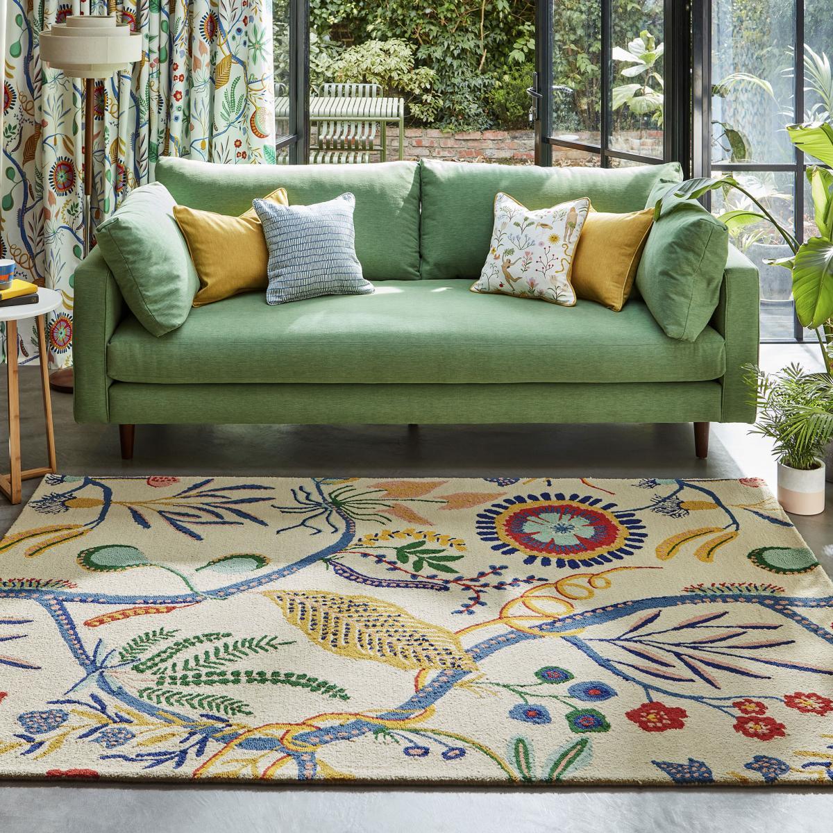 Tapis salon et chambre fait à la main en laine motif floral CHICDOUY