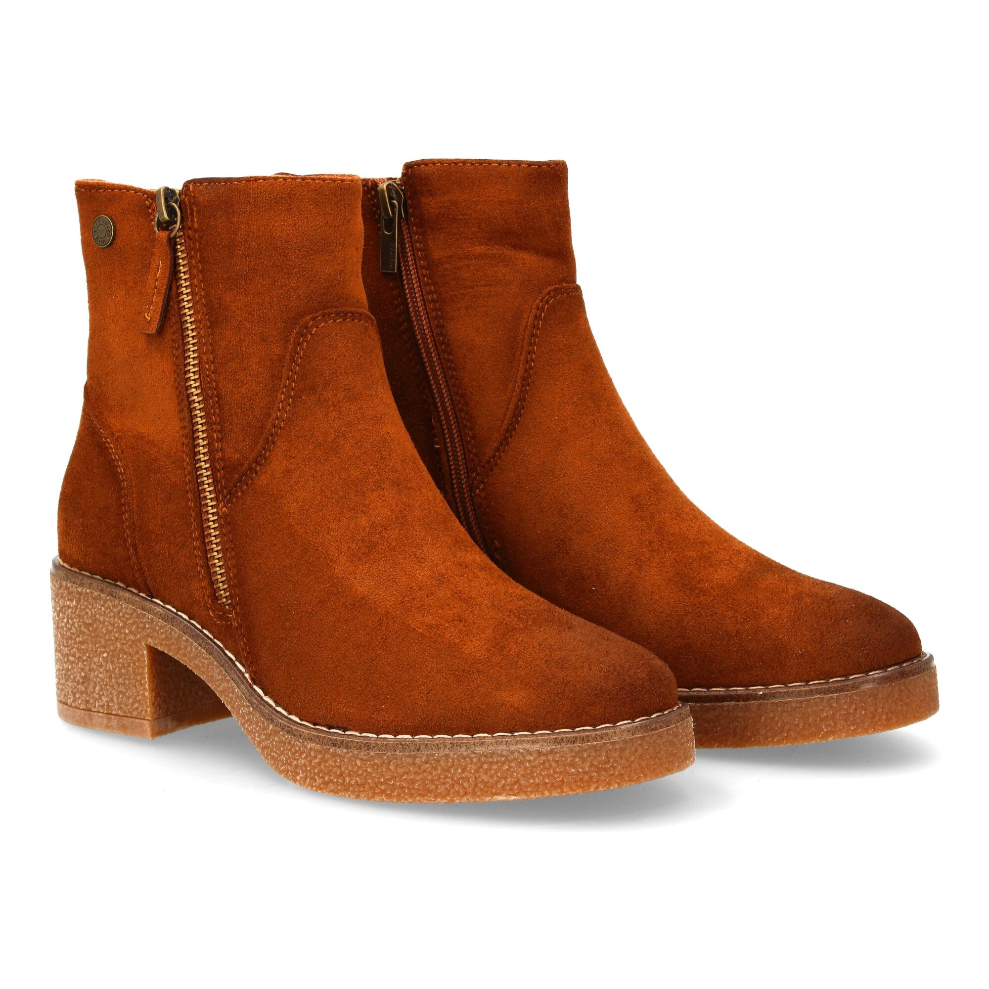 Botín de tacón medio mujer con cremallera decorativa