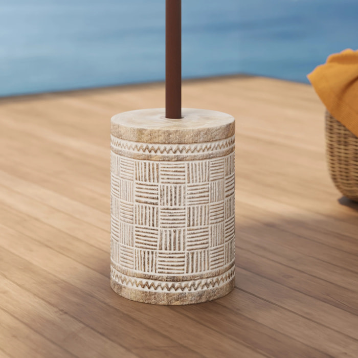 Pied de parasol en bois de suar et gravures blanches - Soka