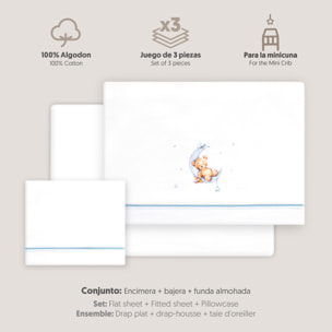 Triptico Minicuna Estampado Oso Luna Estrellas Bco/Azul
