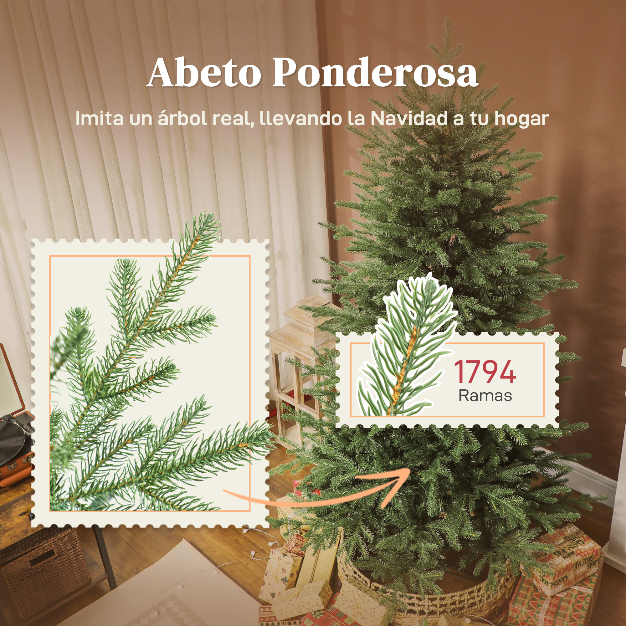 Árbol de Navidad Artificial 180 cm, Árbol de Navidad con 1794 Ramas Densas, Soporte Metálico Plegable, Fácil Montaje, para Salón, Interior, Verde