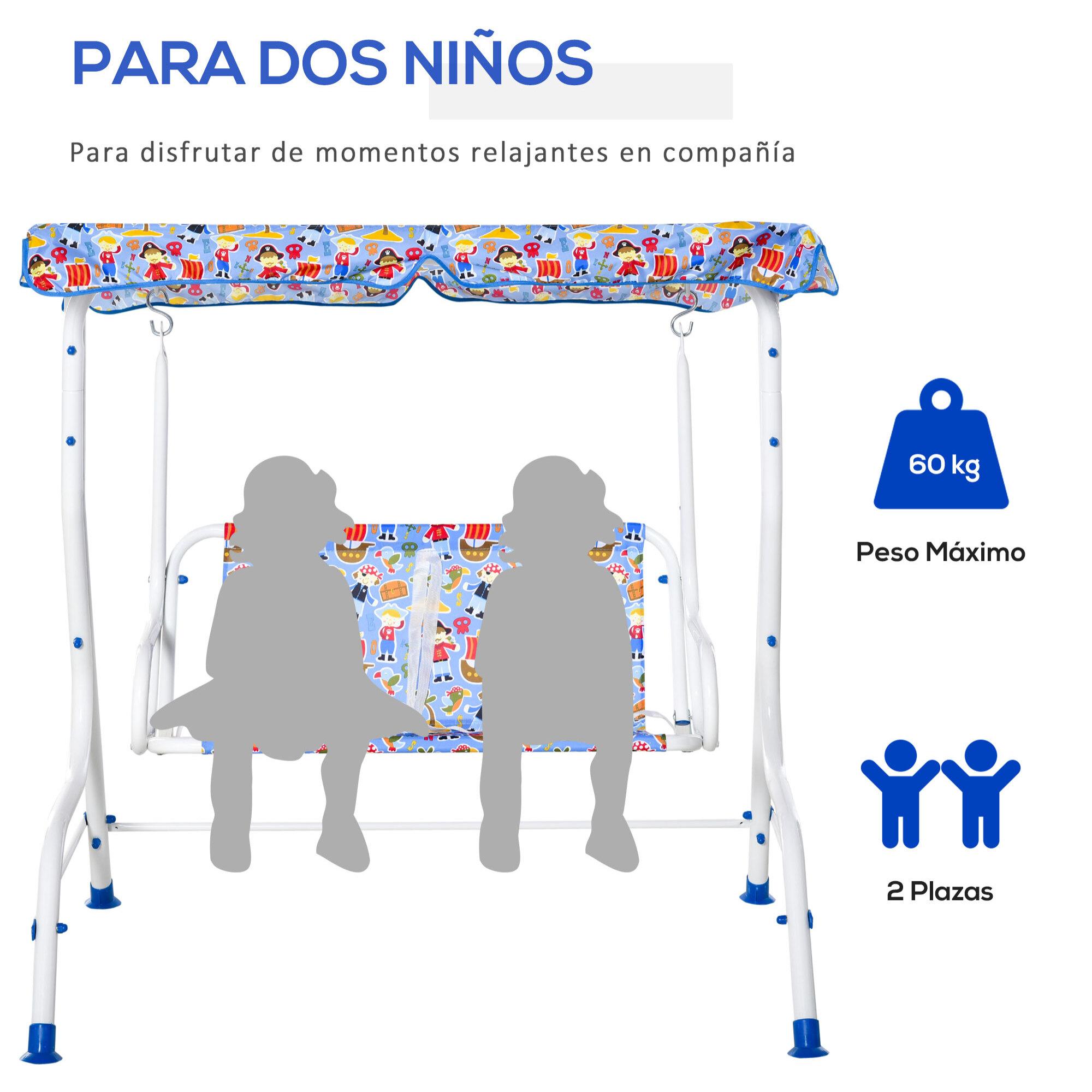 Balancín de Niños para Jardín de 2 Plazas +3 Años con Toldo Ajustable Azul
