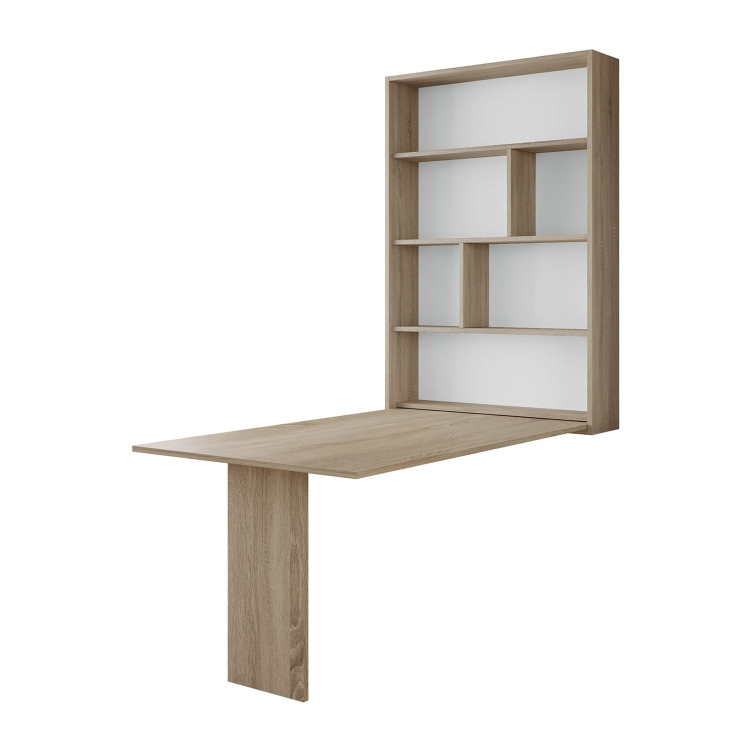 Mondrian - table murale rabattable avec rangements - 4 personnes - Bois