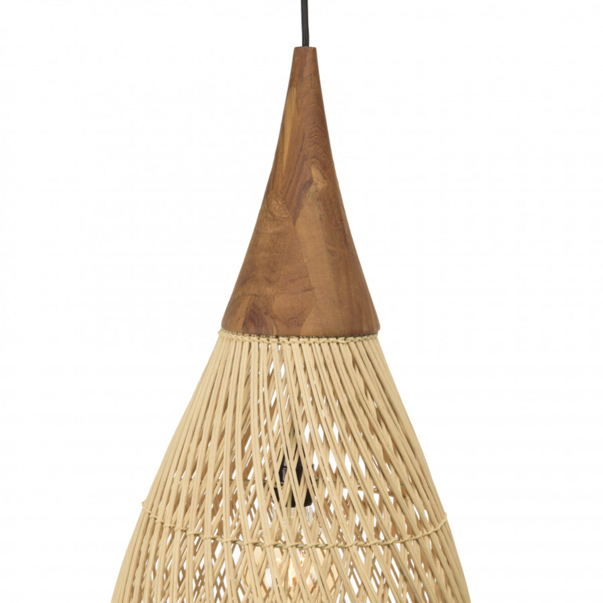 ALIDA - Suspension 'goutte' 35x35cm rotin couleur naturelle et teck