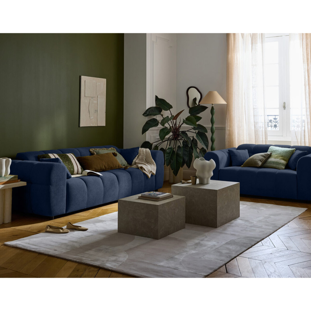 Ray - canapé droit 3 places en tissu texturé - Bleu